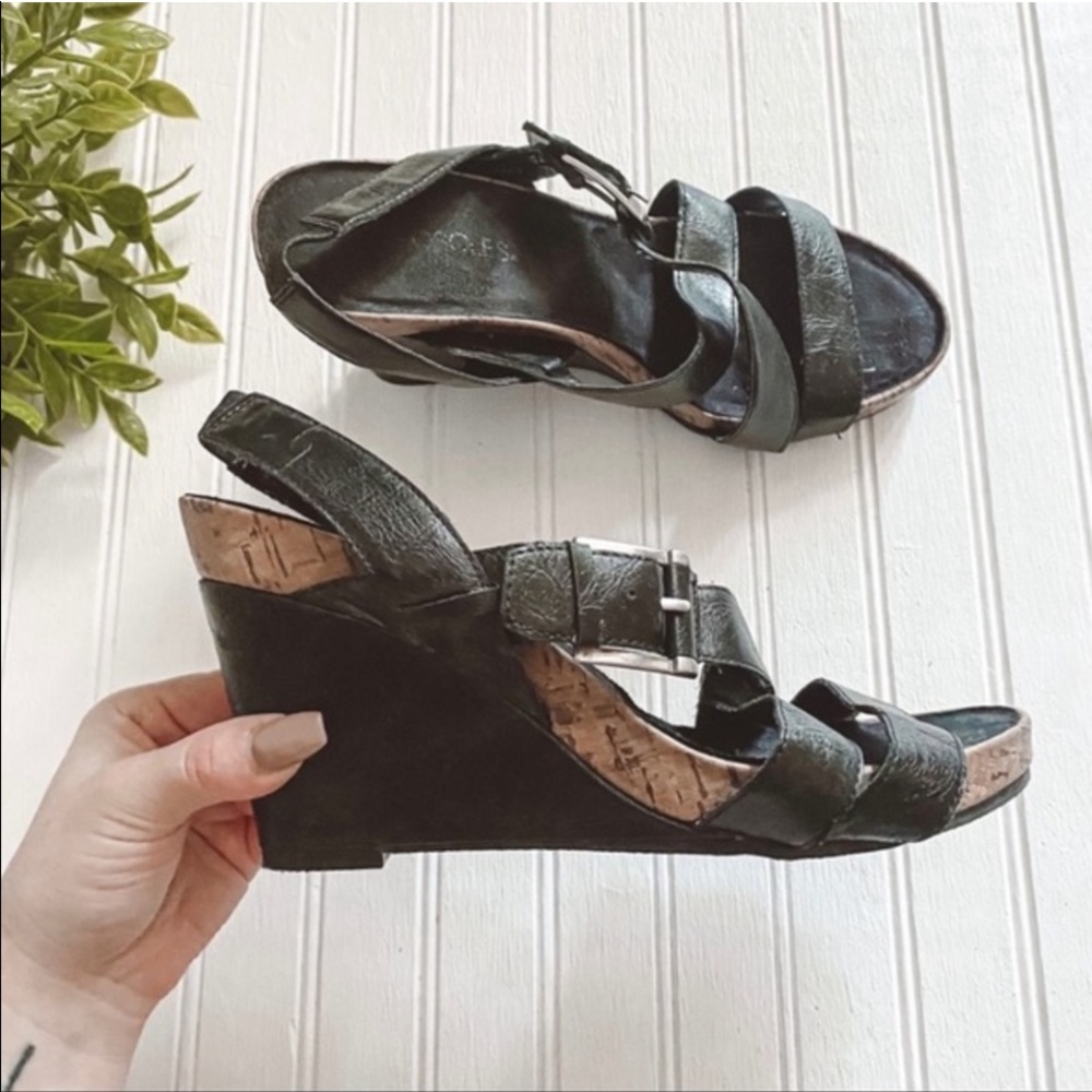 ☔️ Sz 8.5 Aerosoles Wedge Cork Sandal Strappy Black